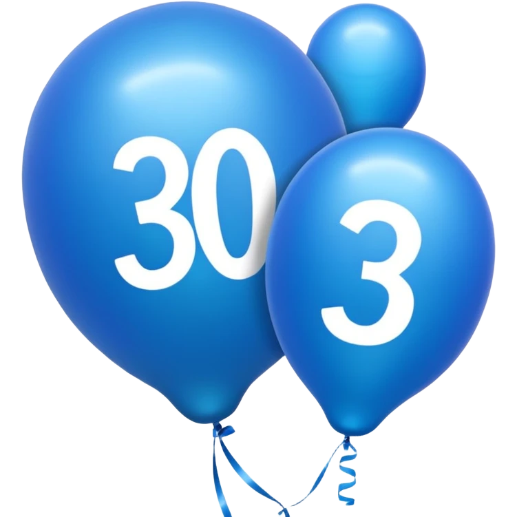 balloons with thirty 30 shape in blue emoji