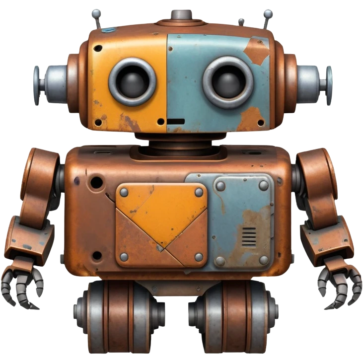 Rusted scavenger robot with patchwork body plates emoji
