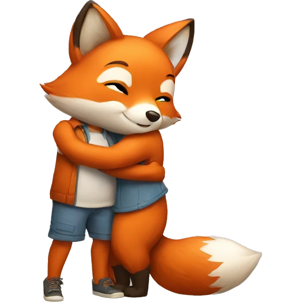 little fox hugging a little boy emoji