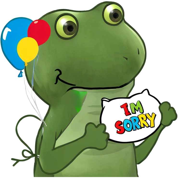 Dog with “I’m sorry”balloons emoji