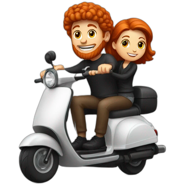 Red Headed man riding a black scooter with a girl on the back emoji