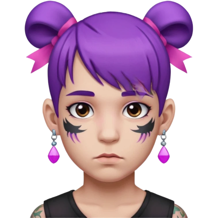 boy with bangs and purple hair and pink hairbow on the side of head and earrings and very heavy face tattoos emoji