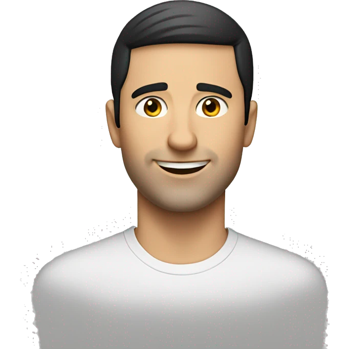 A 30 year old, caucasian man, with short black hair,   wearing a tshirt. emoji