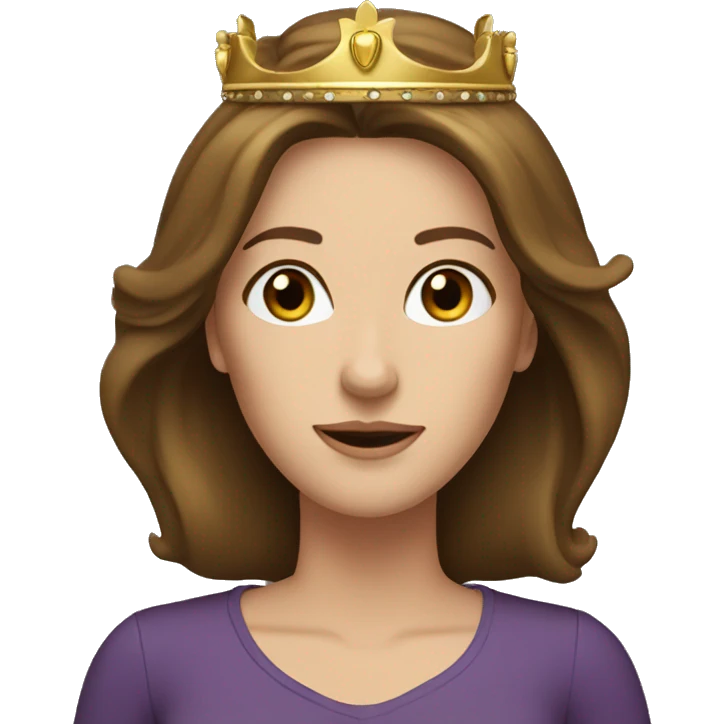 pretty middle age woman green eyes straight brown hair gold crown emoji