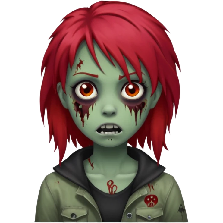 Girl, zombie, red hair, long, emo, shaggy, dark, spooky, creepy expression emoji