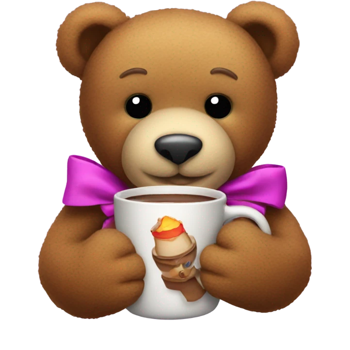 teddy bear with hot chocolate and a bow emoji
