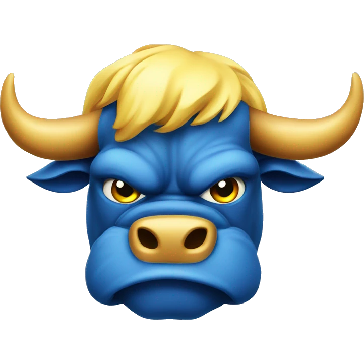 Blue and yellow angry bull emoji