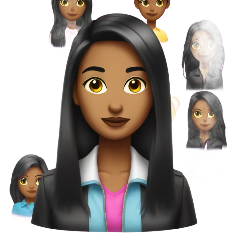 Tanned woman with long black hair dressed in Y2K preppy hair, makeup, and neon attire emoji