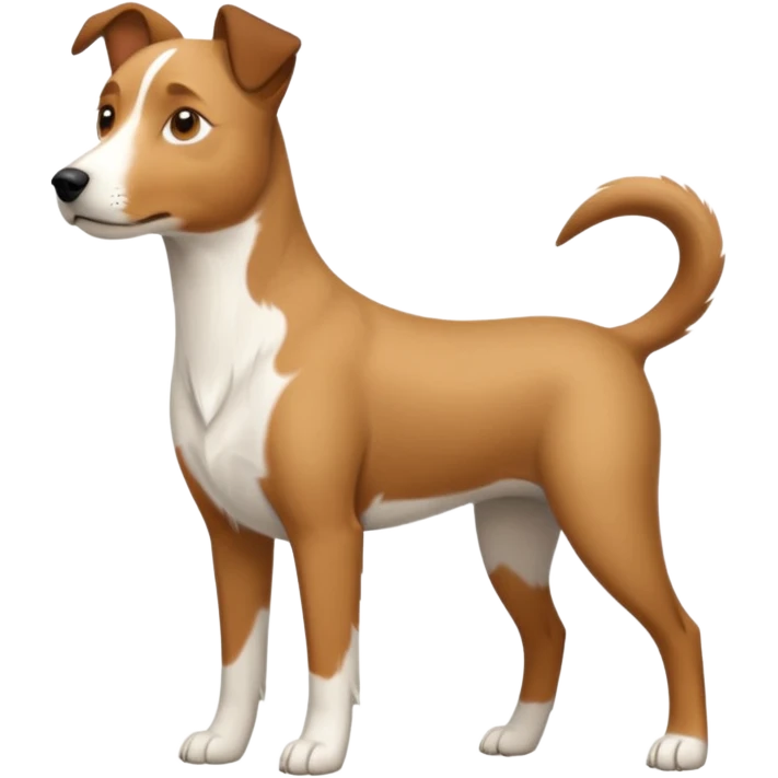 a full body large white parson russell looking dog the size of a kelpie with light brown ears and a light brown patch on one eye and a large snout emoji