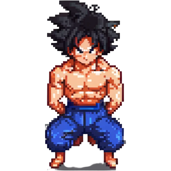 Goku from Dragon Ball Z doing push ups in pixel art style emoji