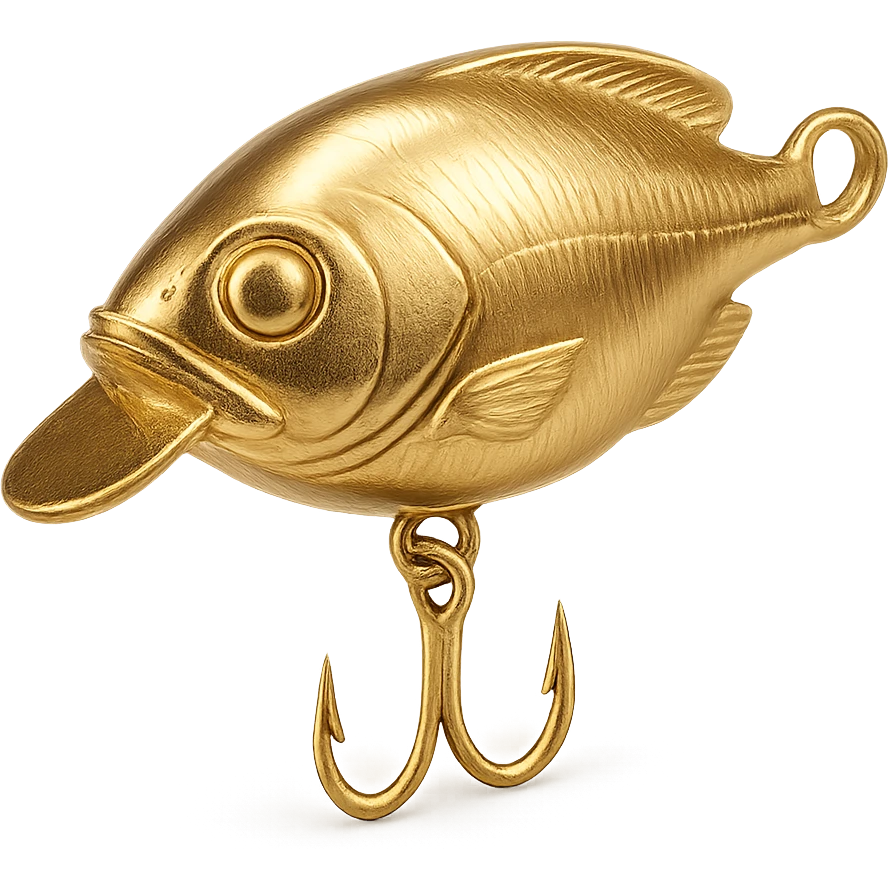 golden fish bait, shiny, detailed, icon style emoji