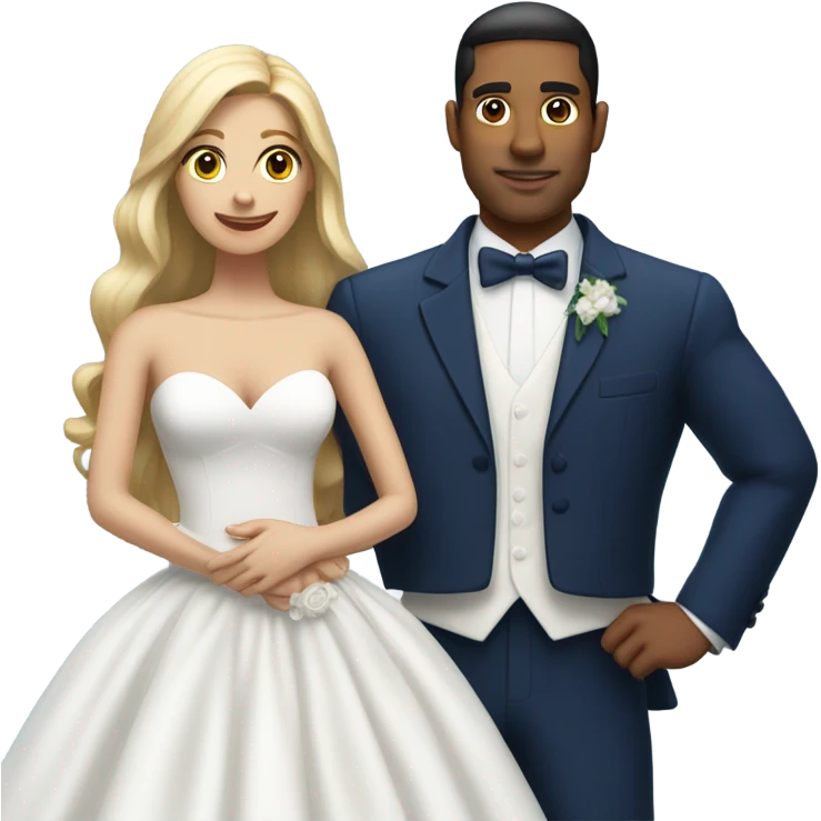 Puerto rican beard short hair with blue hat and navy blue suit getting Married with blond long hair girl with white  wedding dress  emoji