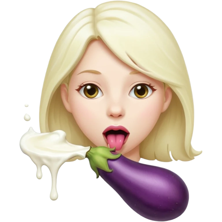 long bent eggplant spilling milk on girls tongue from the side  emoji