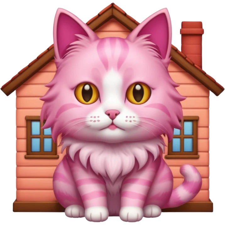 A cat in a house and  a pink cat emoji