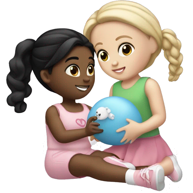 white girl with black hair playing with doll emoji