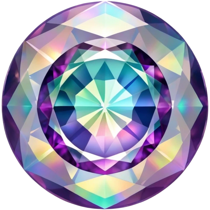 Round cut gemstone of mystic quartz with swirling holographic colors inside emoji