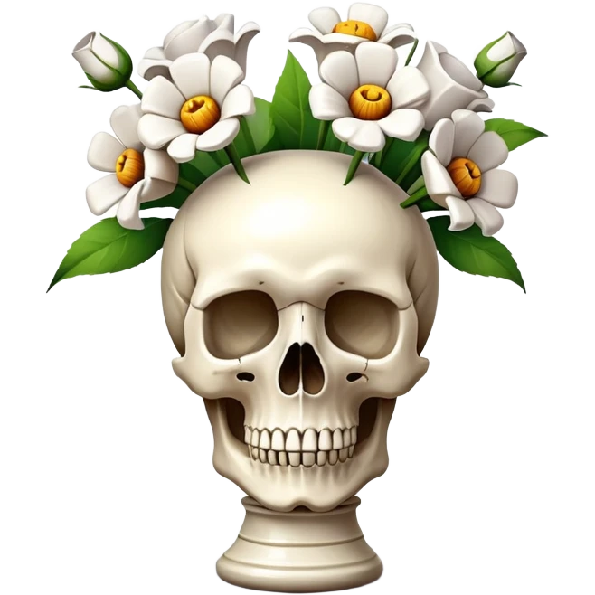 still life scull, flowers vase, tissue emoji