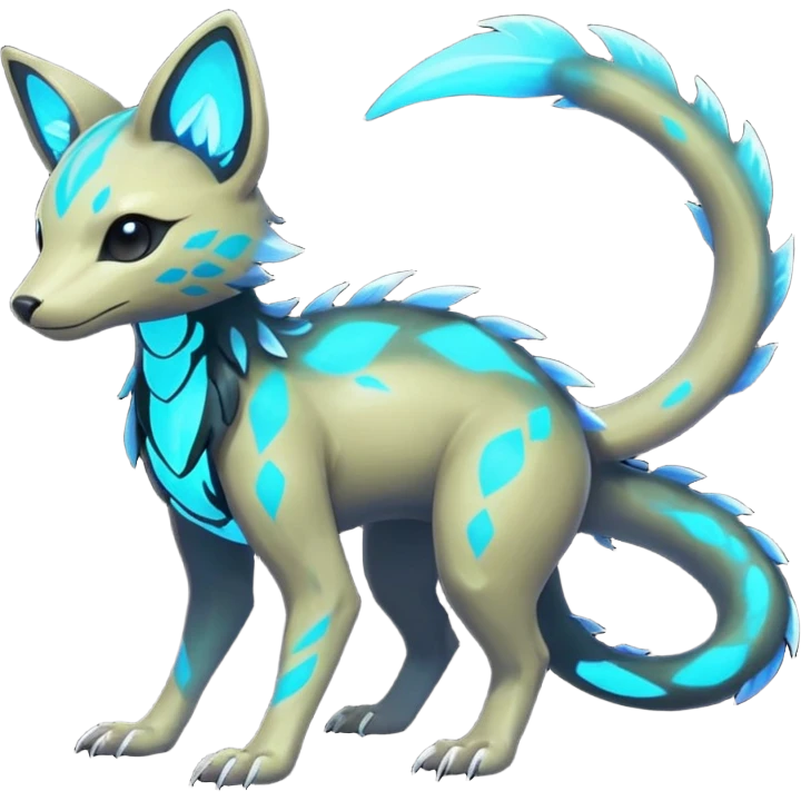 Rare realistic dark-neon glowing bioluminescent edgy badass epic pretty beautiful handsome gorgeous aesthetic colorful vibrant Vernid-Trico-species-Fakemon-creature by LiLaiRa, 4 legs, 1 tail, random markings, (full body) emoji