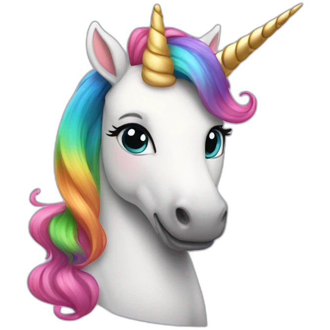 Ella with multicolor culry hair on unicorn emoji