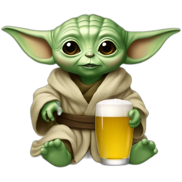 Bébé Yoda avec une bière emoji