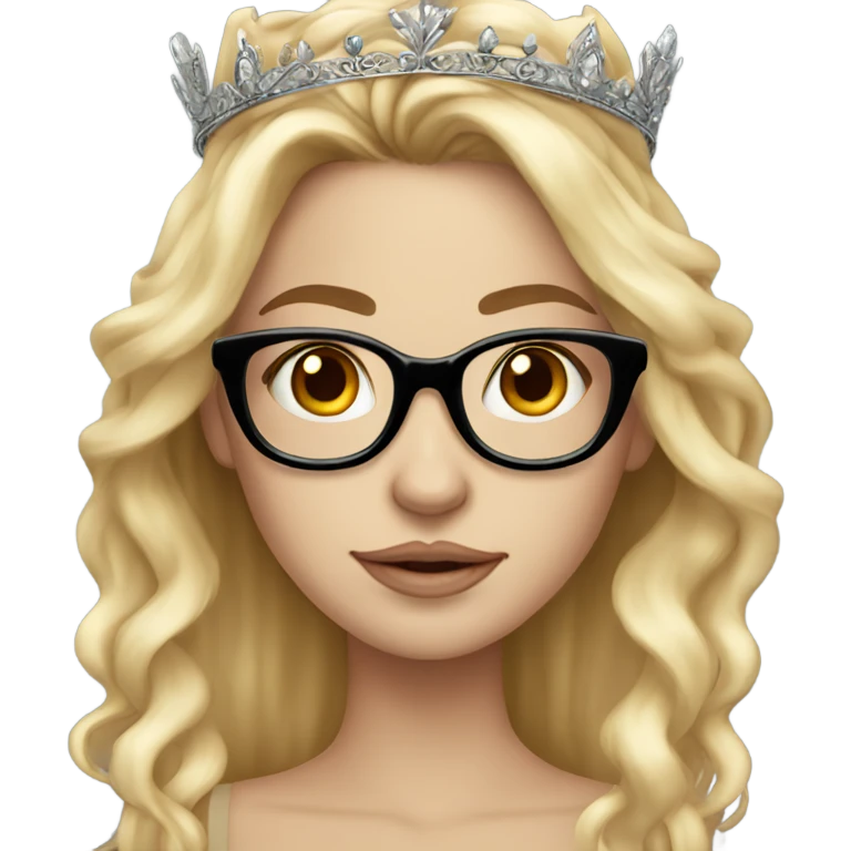 beautiful white girl with tattoos, wearing a crown and glasses with long blond hair  emoji