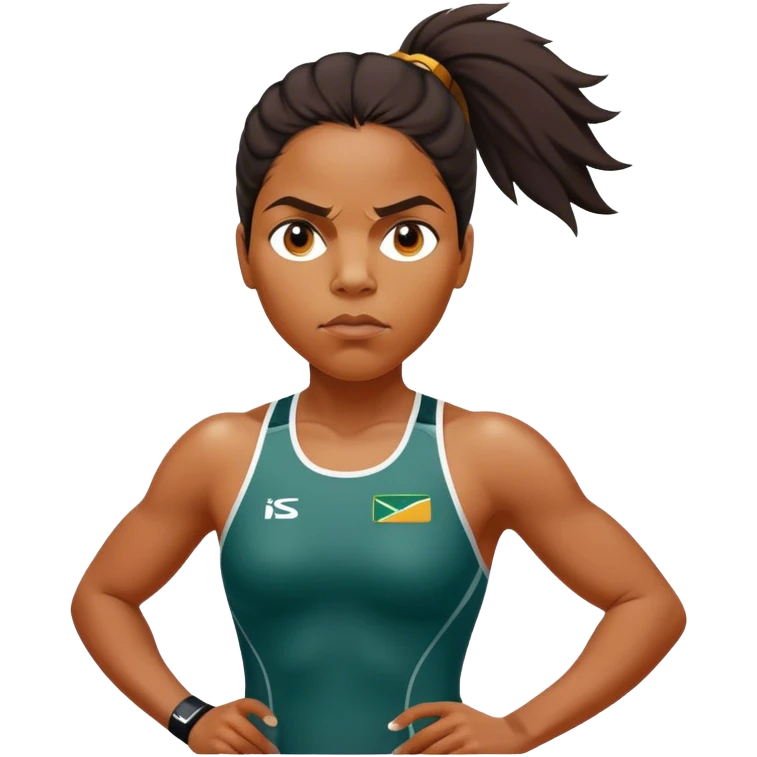 Cinematic Realistic portrait of Cathy Freeman, shown as an iconic Australian athlete with a focused, determined expression and modern athletic attire accented with subtle native motifs, rendered in dynamic, vibrant lighting emoji