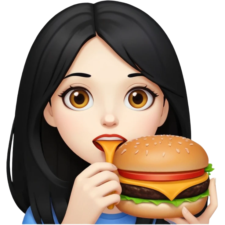 Pale girl with long black hair eating burger  emoji