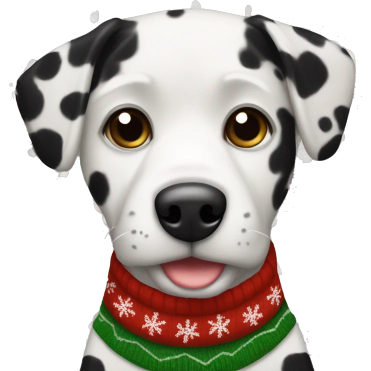 black and white spotted dog in christmas sweater emoji