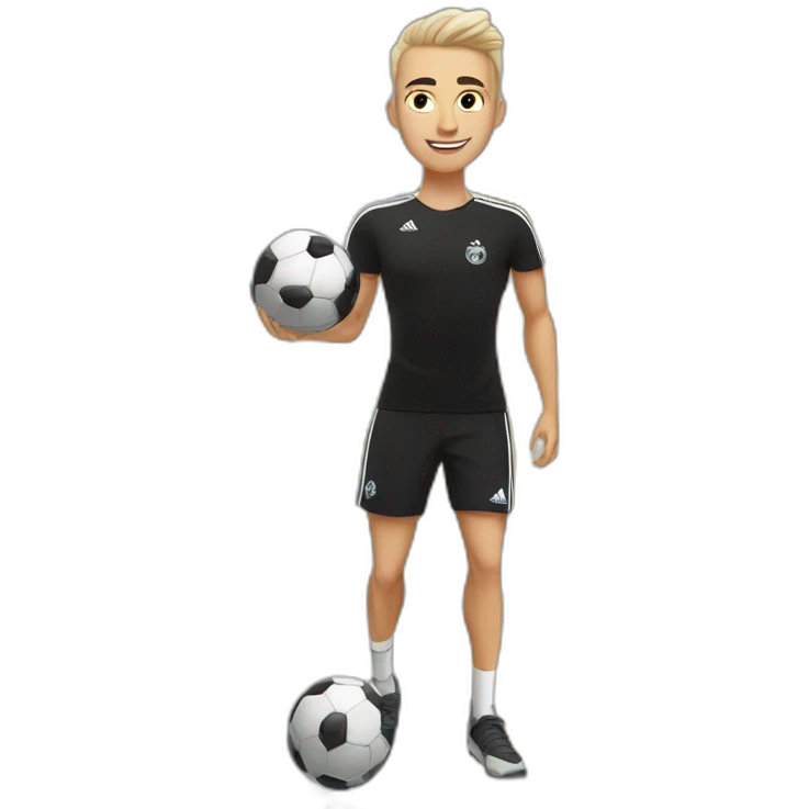 white skin soccer player in black adidas t-shirt training at gym emoji