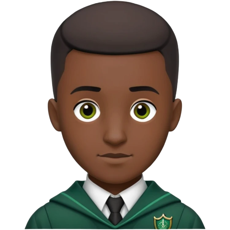 louis cordice is Blaise Zabini in harry potter, wear hogwarts slytherin uniform, Classic Buzz Cut hair, black skin, long face emoji