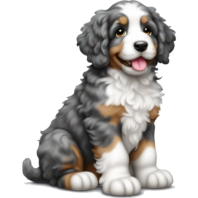 sitting merle colored bernedoodle puppy  emoji