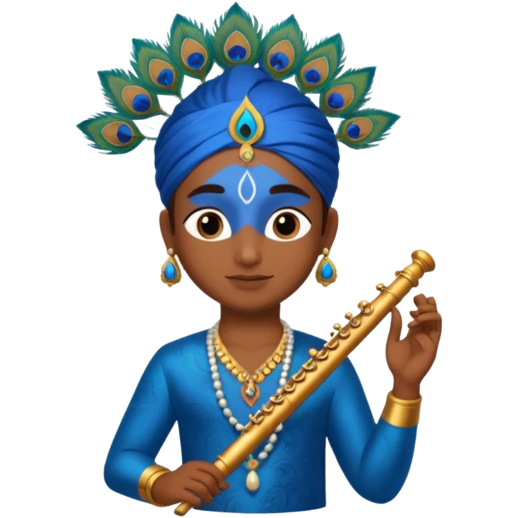 Blue Krishna and peacock feather on head with flute emoji