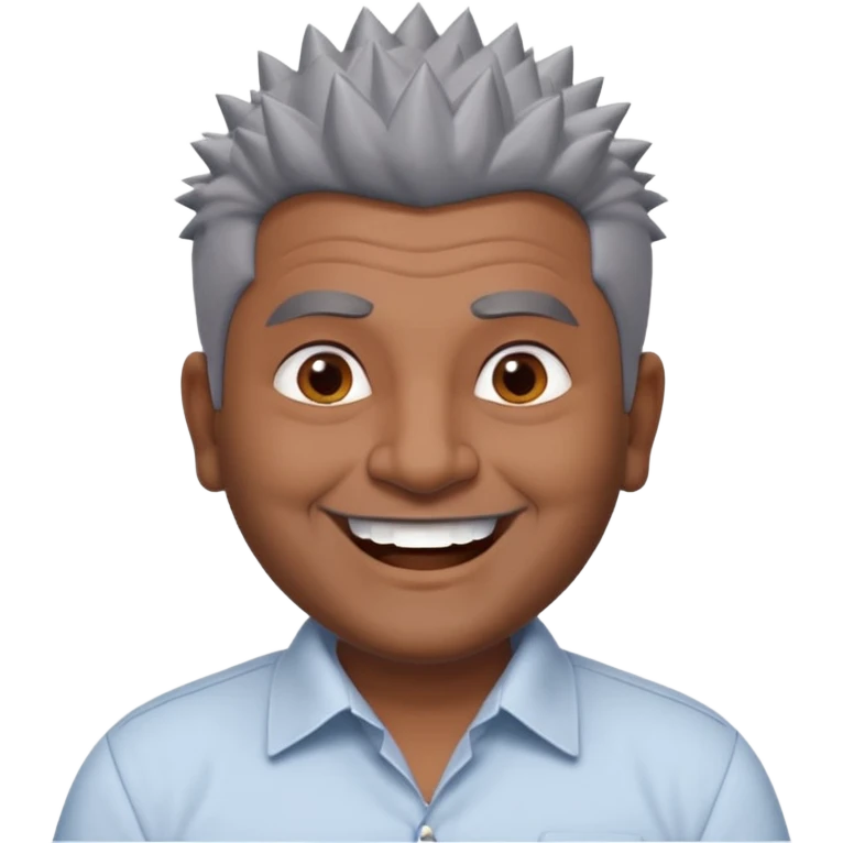 50 yr old indian man, dark skin, grey hair, big smile, white teeth, chubby, no moustache, clean shaven, spiky hair emoji