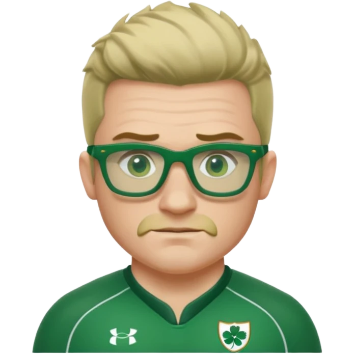 irish rugby player with skin head hair and green glasses emoji