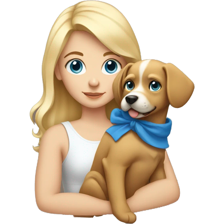 Blonde girl with blue eyes holding a dog emoji