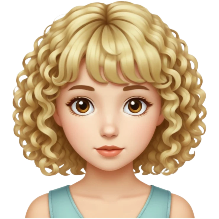 Garota de pela clara,cabelo cacheado curto e volumoso com franja e mecha loiras emoji