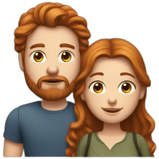 Bearded brunette man and long haired ginger girlfriend  emoji