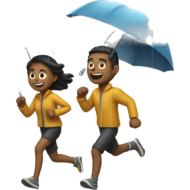 Couple running the rain emoji