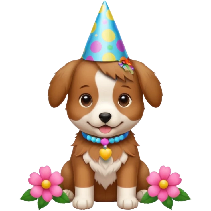 Happy birthday puppy with flowers emoji