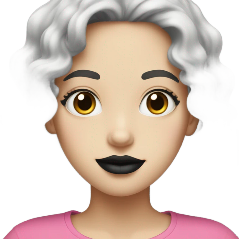 pale girl has black curly hair with black lipstick and pink t-shirt emoji