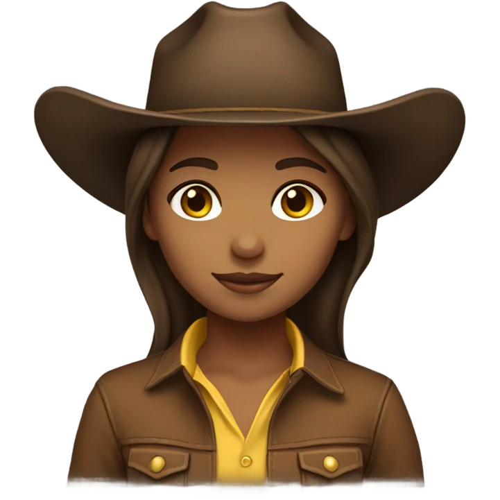 brown hair girl with deep brown cowboy hat, default yellow skin emoji