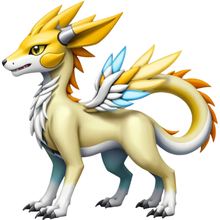 Colorful Meloetta-Solgaleo-Wargreymon-Sergal-Pokémon-Digimon-Fakémon-fusion-hybrid-creature emoji