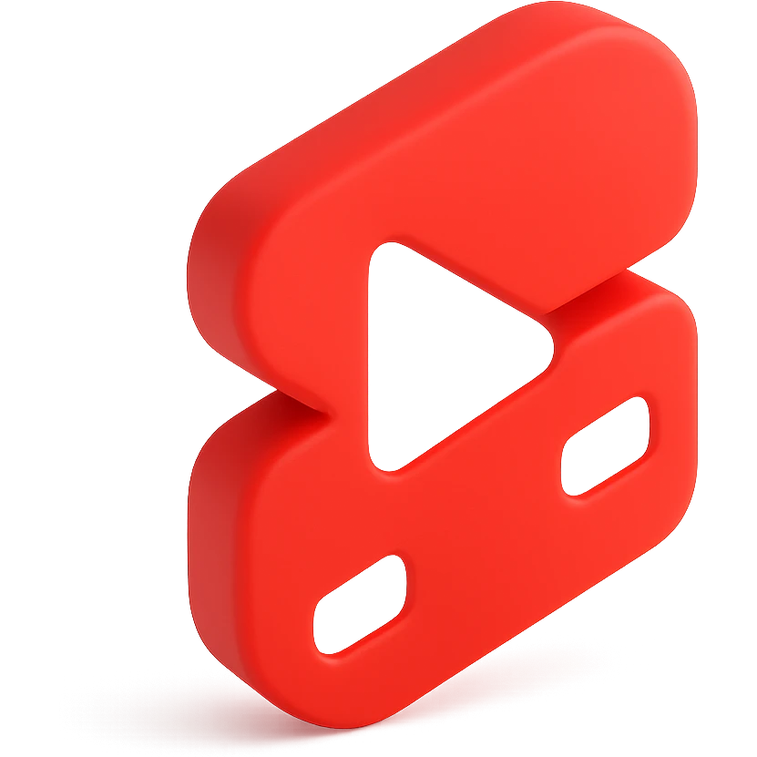 Modern minimalist logo inspired by YouTube Shorts but clearly distinct. Abstract red and white shapes on a white background. No text. Design a dynamic, playful symbol using rounded geometric forms, slightly resembling a play button or a film strip, but reimagined with a unique twist. Must look tech-oriented, simple, and brandable emoji