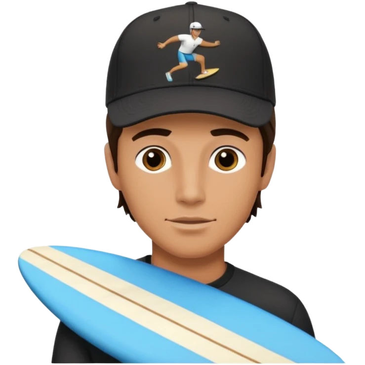 Male brunette movie producer black baseball hat with surfing cowboys written on hat  emoji