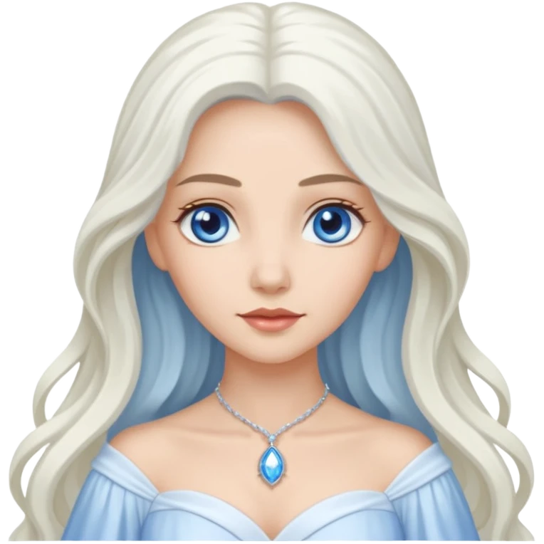 Good Witch of the North from the Wizard of Oz with light skin, blue eyes, white long hair, white outfit emoji