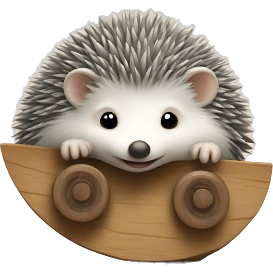 grey hedgehog on Wood wheels for baby emoji