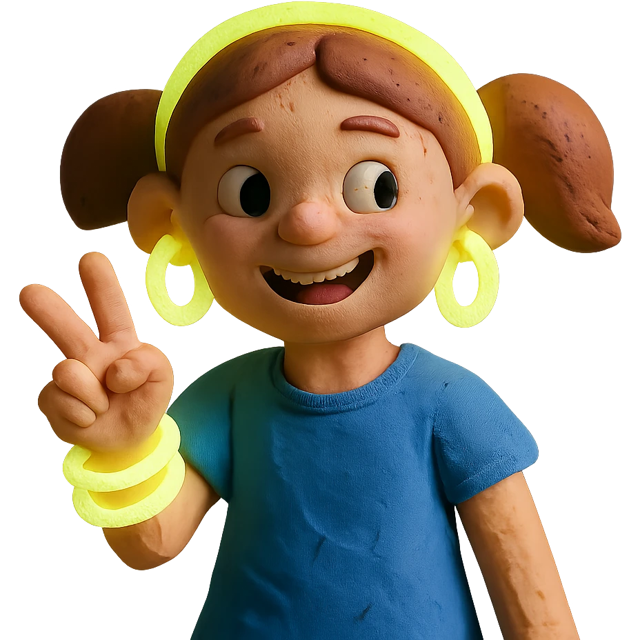 girl with glowing accessories, playful expression emoji