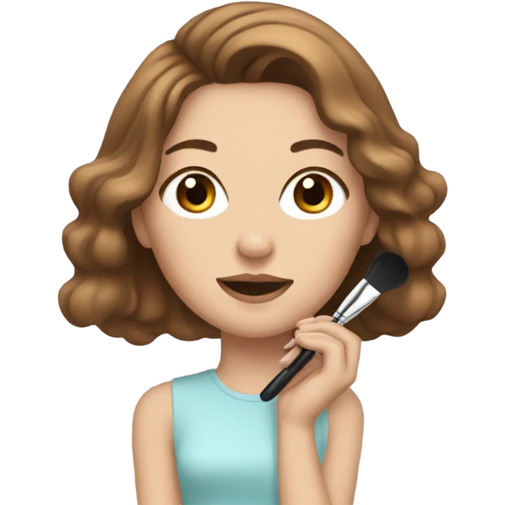 White girl with Brown hair doing makeip emoji