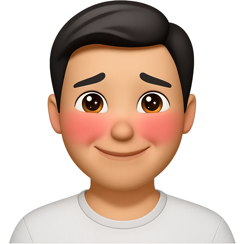 Keep the same color and shape as the original emoji, with a 'crush in love' face—blushing cheeks, sparkling eyes, and a shy smile. Transparent background. emoji