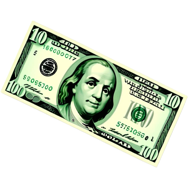 3D realistic US 100 dollar bill sticker, slight perspective, centered, clean cutout, transparent background, no text, no watermark emoji